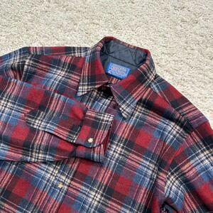 Pendleton Wool‎ Flannel Shirt Medium Red Blue Plaid Button Down Made In USA